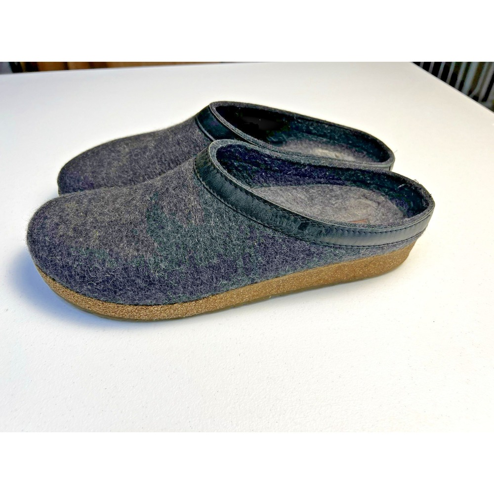 Haflinger Grizzly Wool Clogs Mens 45/12 Grey Black Felt Mules Cork Footbed